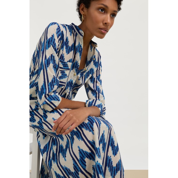 Long Kurta Ikat Arrow Blue