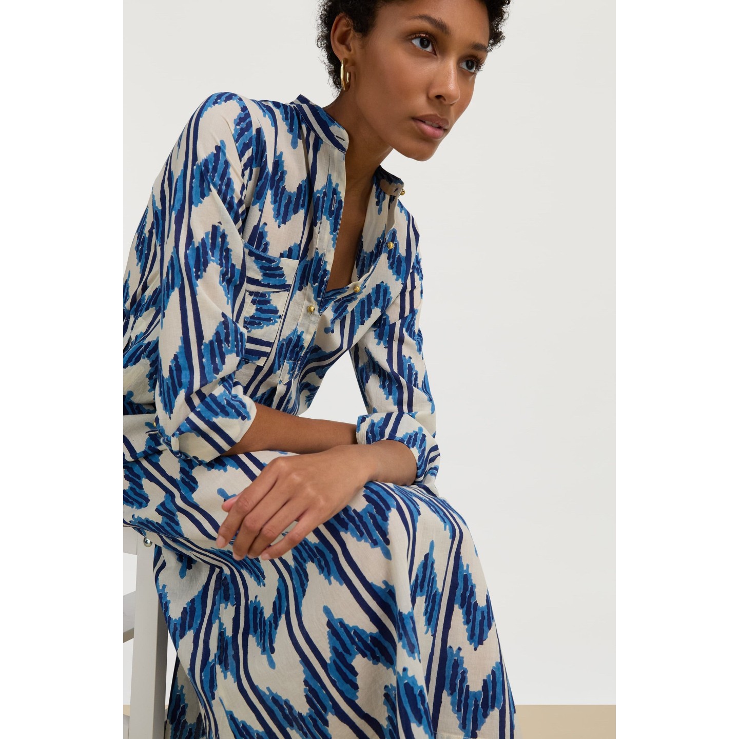 Long Kurta Ikat Arrow Blue
