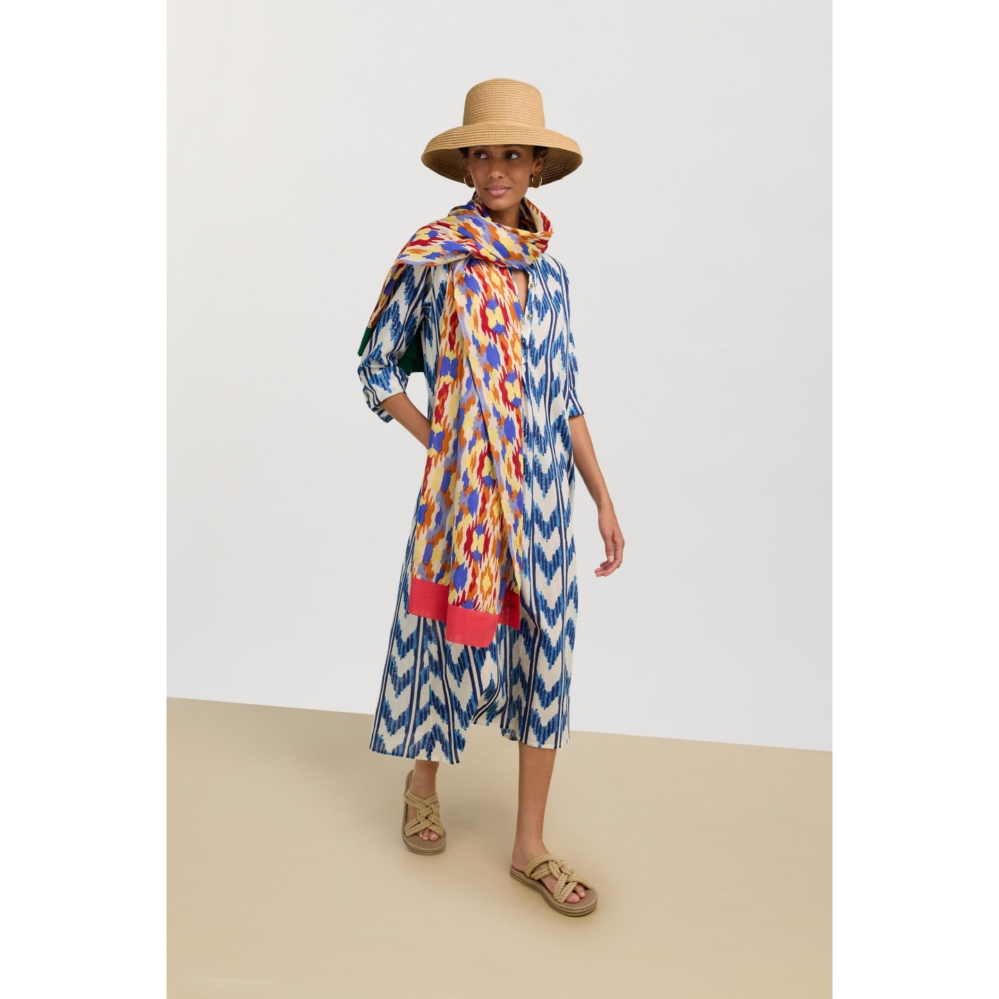 Long Kurta Ikat Arrow Blue