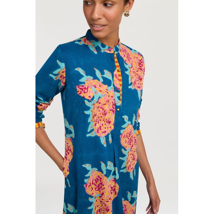 Long Kurta Leopard Flower Dark Teal
