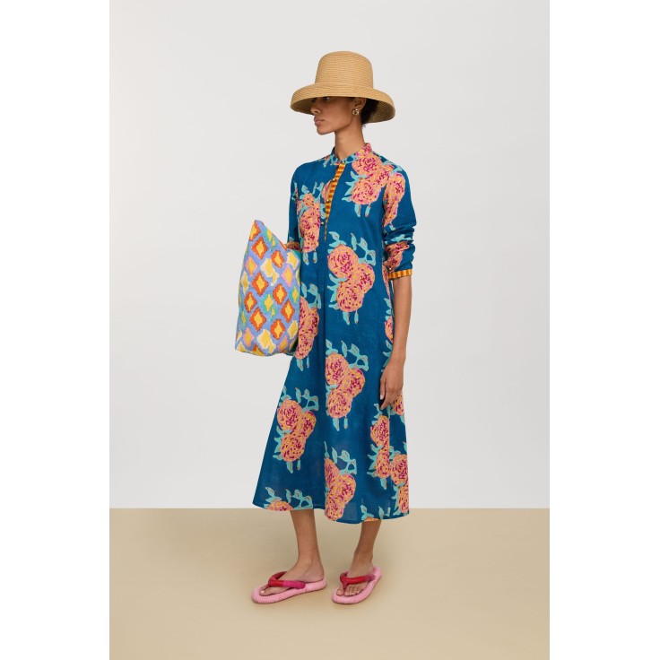 Long Kurta Leopard Flower Dark Teal