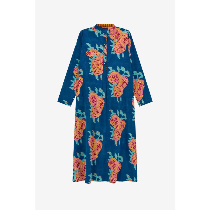 Long Kurta Leopard Flower Dark Teal