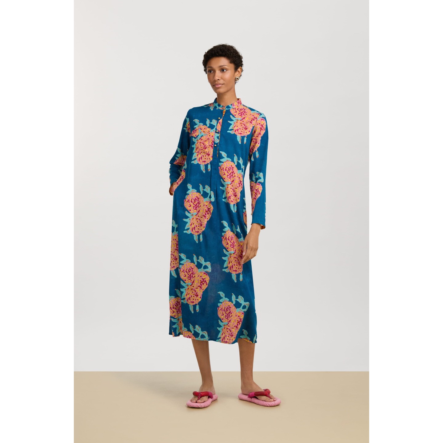 Long Kurta Leopard Flower Dark Teal