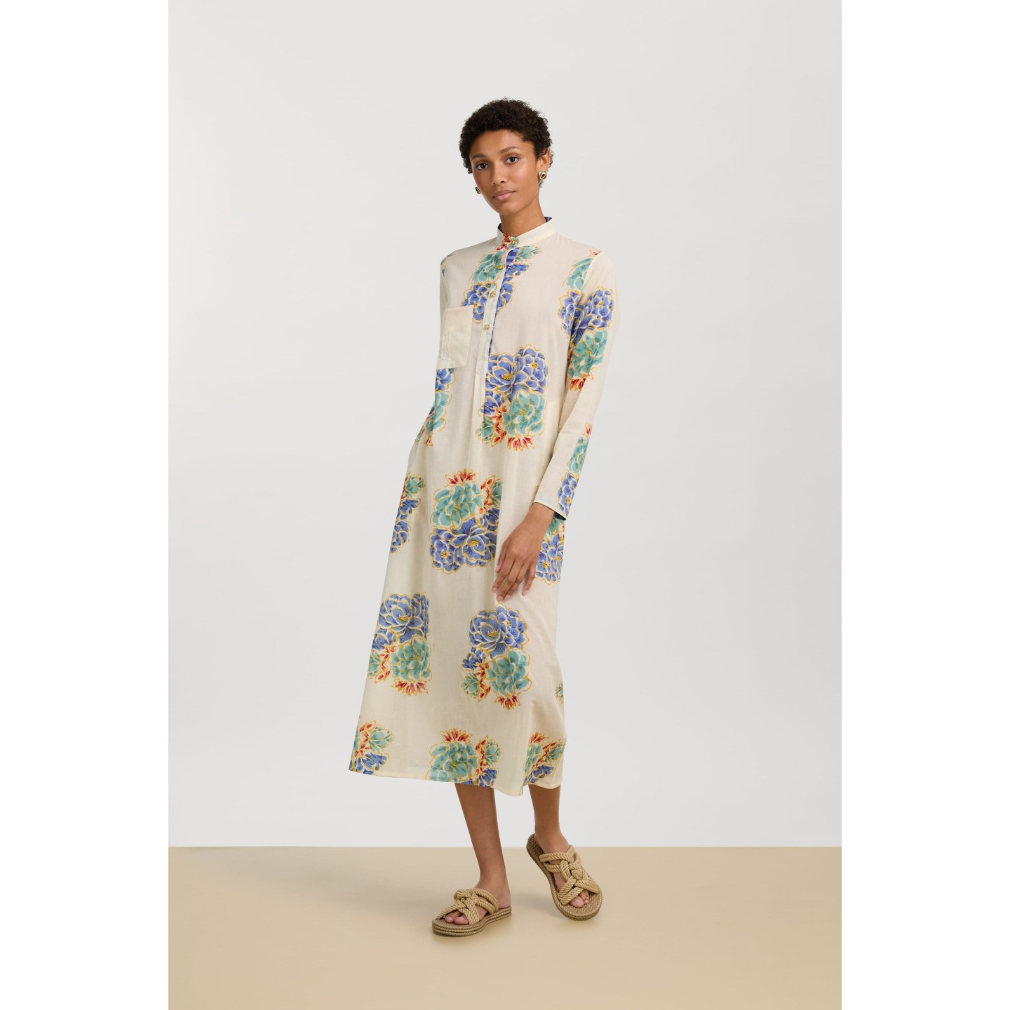 Long Kurta Positano Flower Plumbago