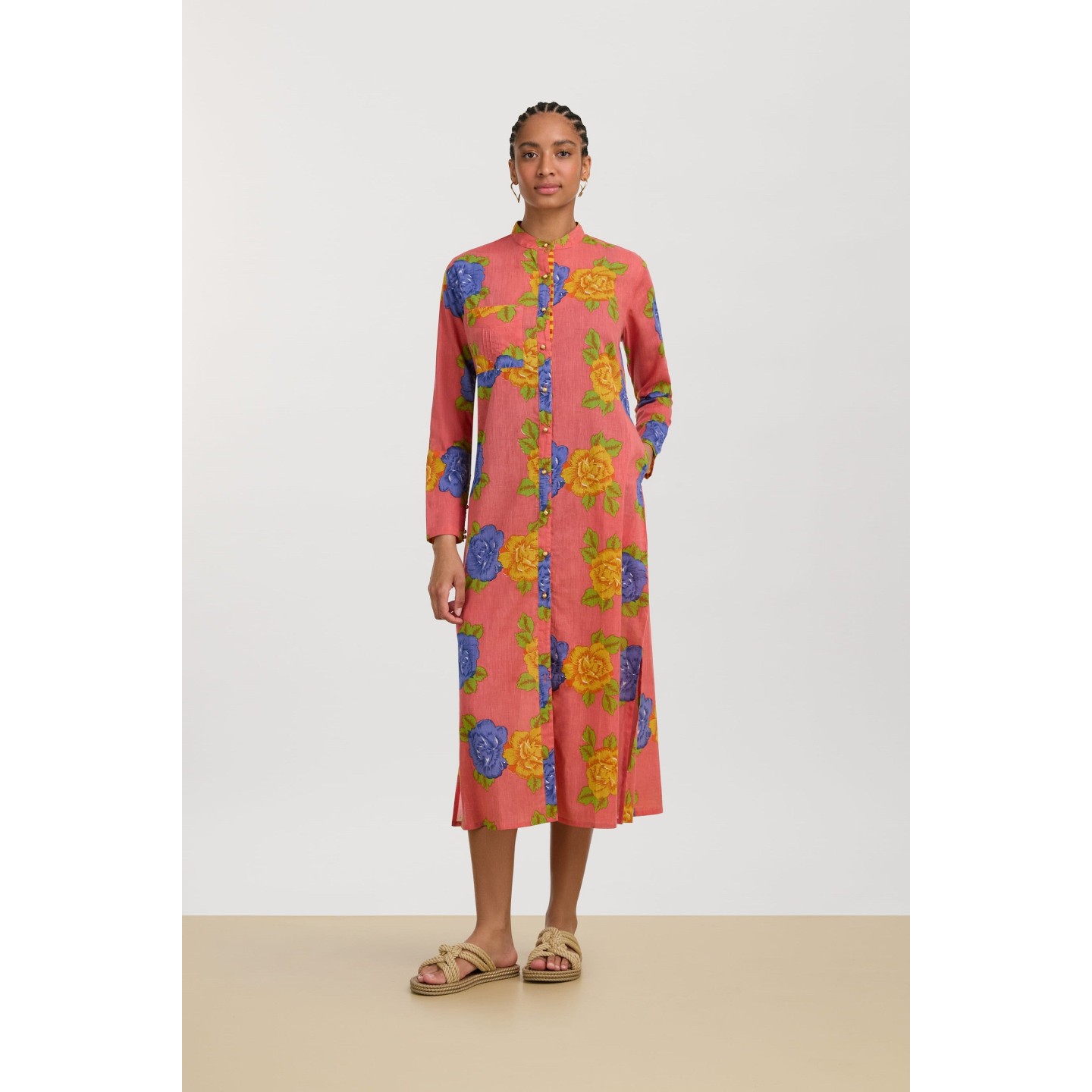 Long  Kurta Big Flower Old Pink