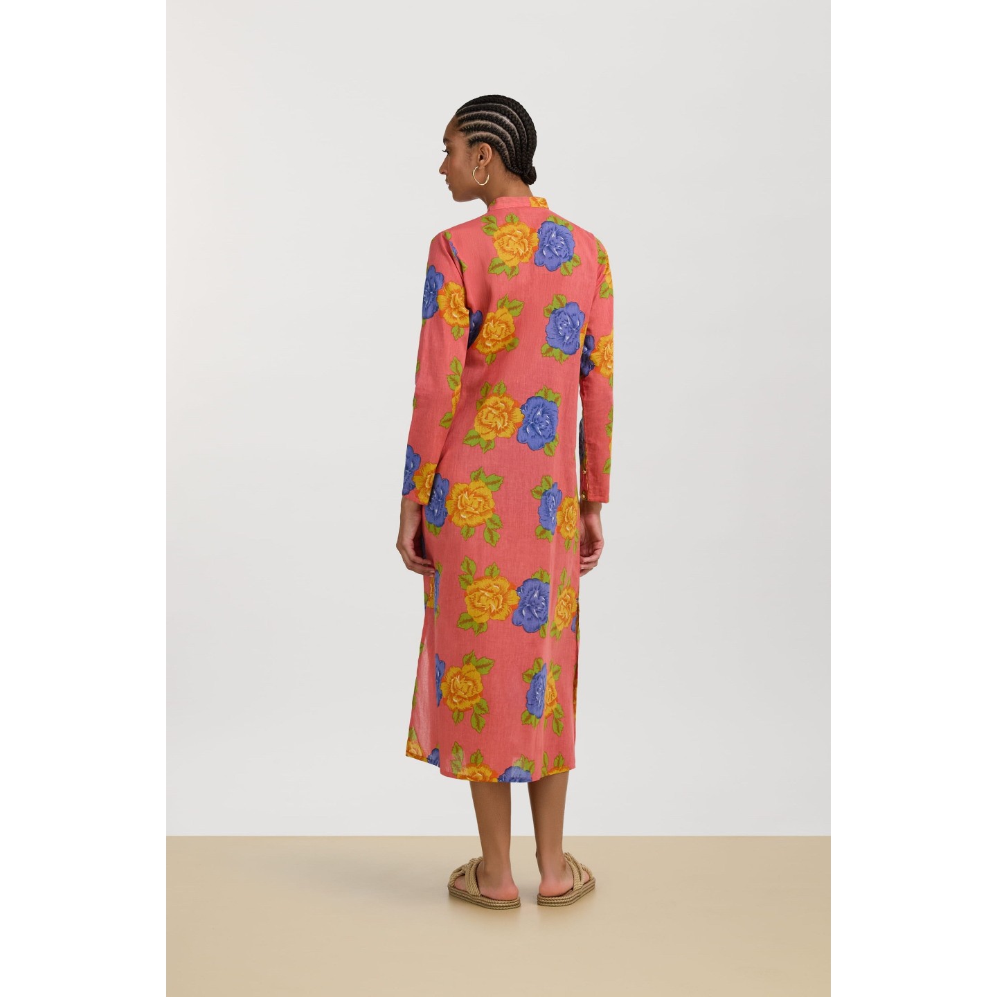 Long  Kurta Big Flower Old Pink