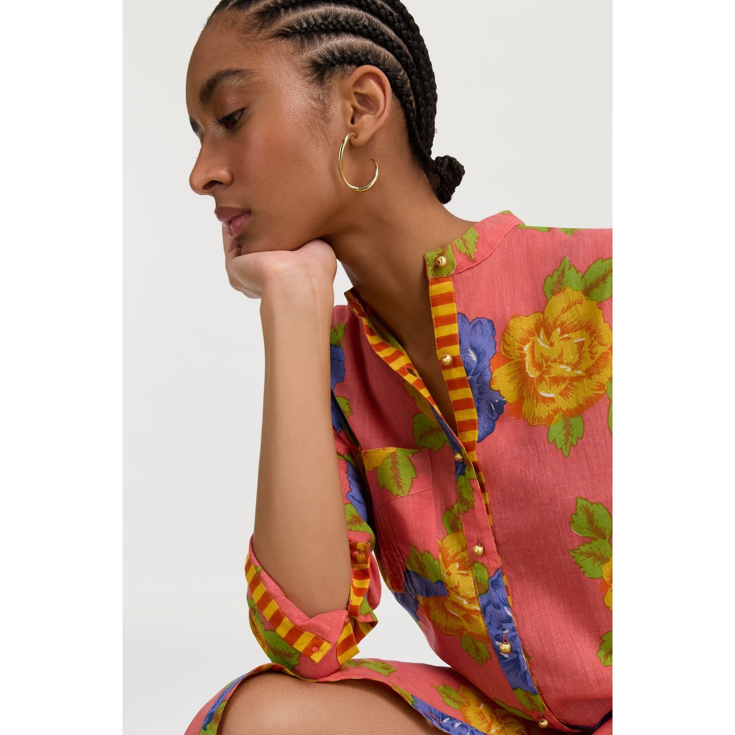 Long  Kurta Big Flower Old Pink
