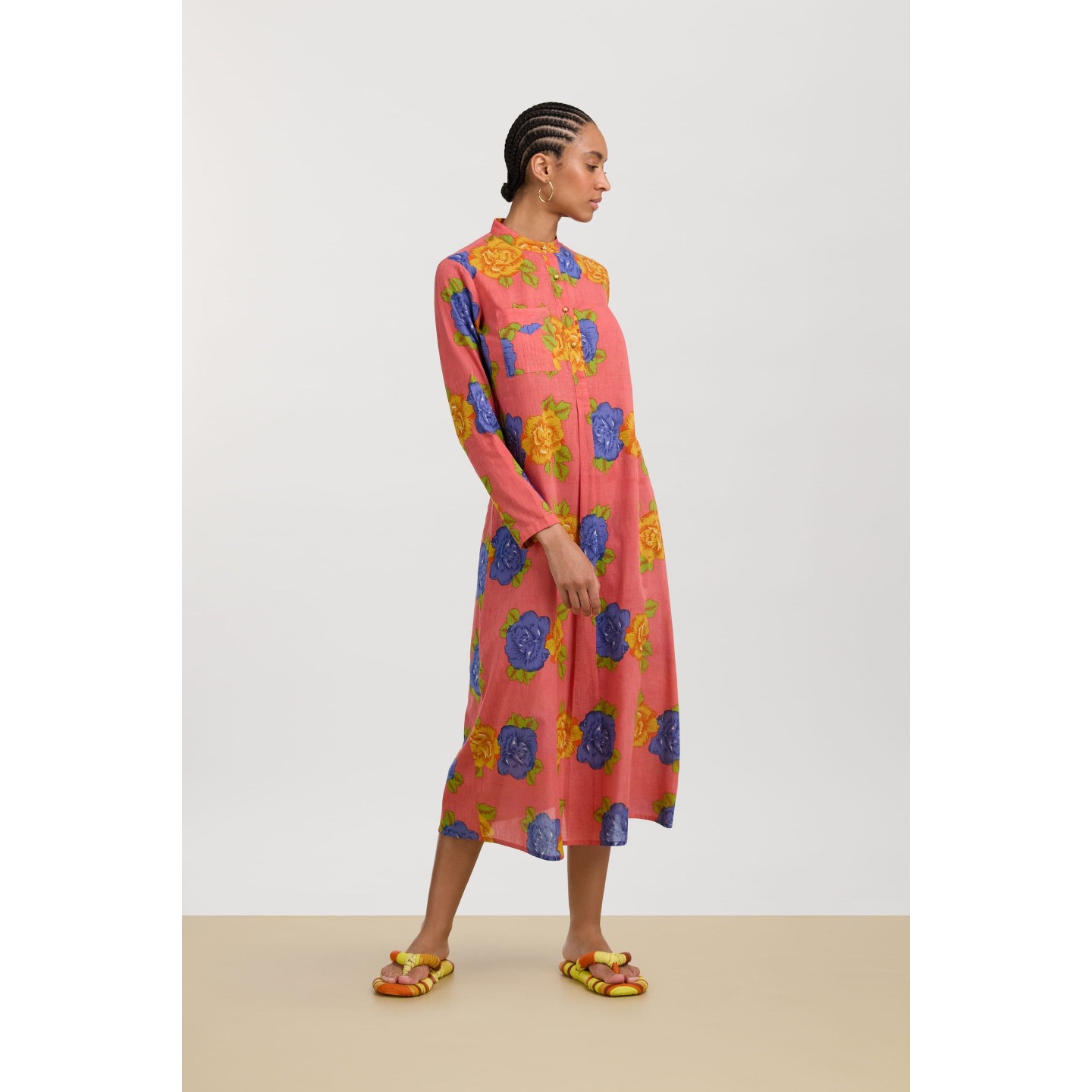 Long  Kurta Big Flower Old Pink