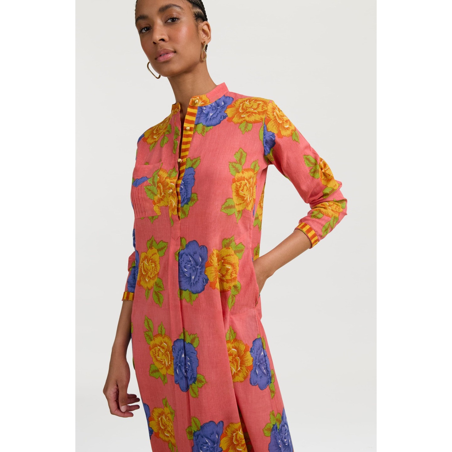Long  Kurta Big Flower Old Pink