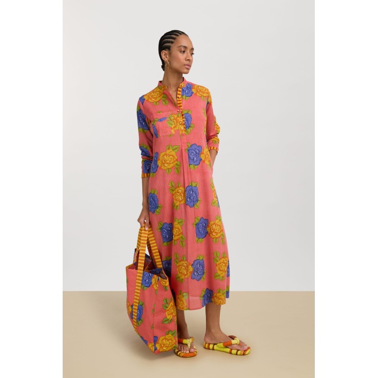 Long  Kurta Big Flower Old Pink