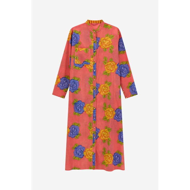 Long  Kurta Big Flower Old Pink