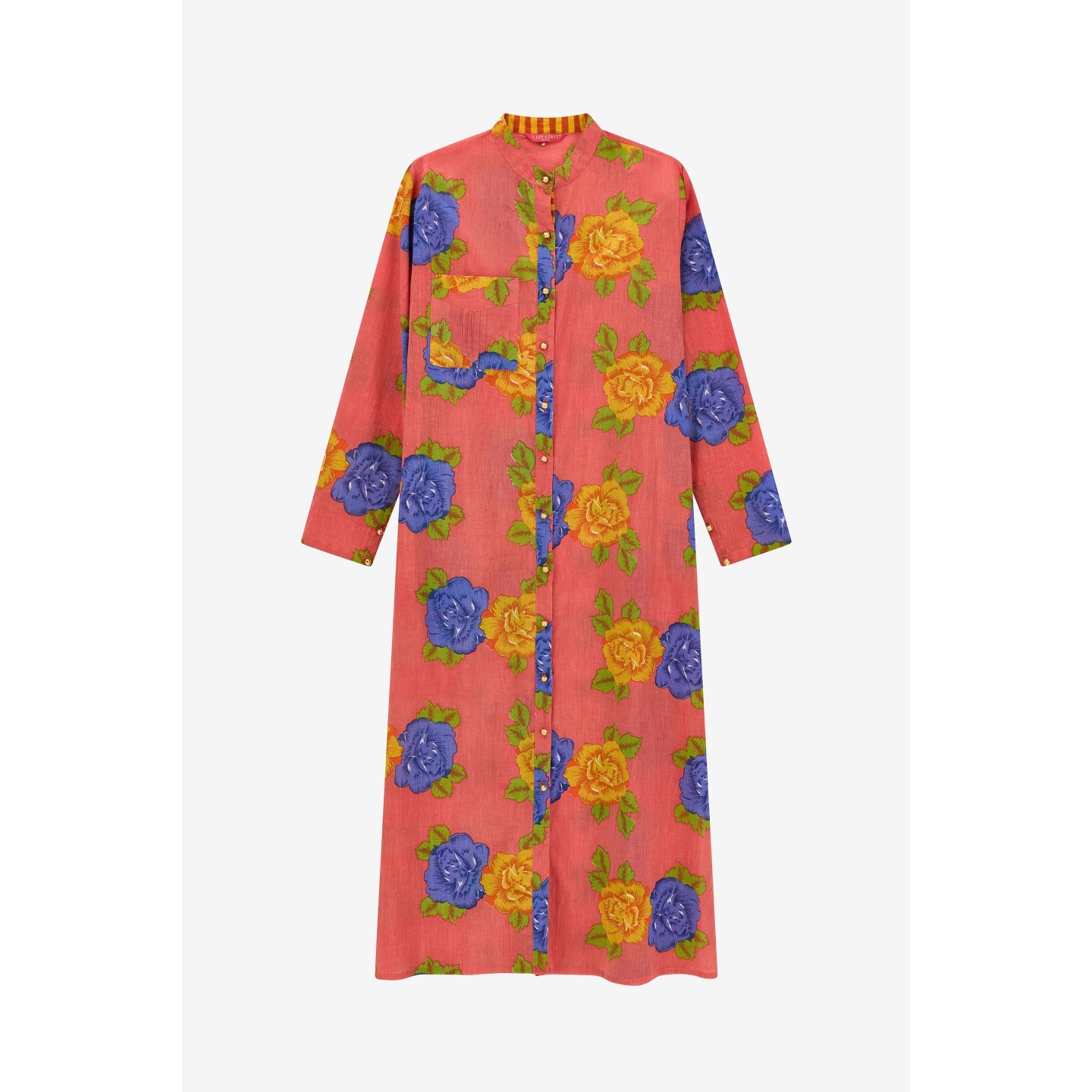Long  Kurta Big Flower Old Pink