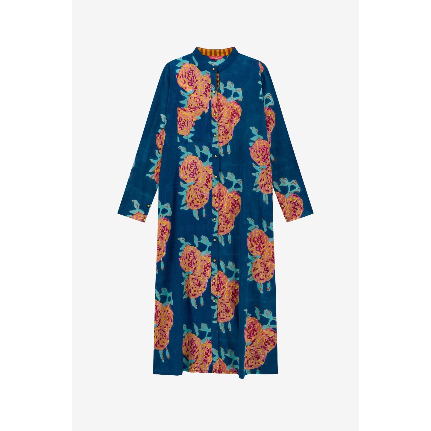 Long Open Kurta Leopard Flower Dark Teal