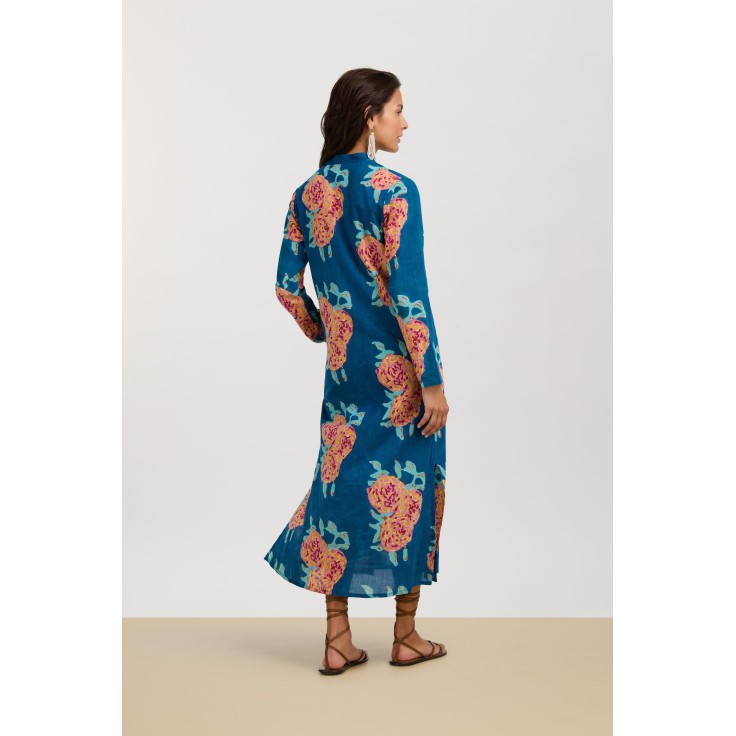 Kurta Lunga Aperta Leopard Flower Dark Teal