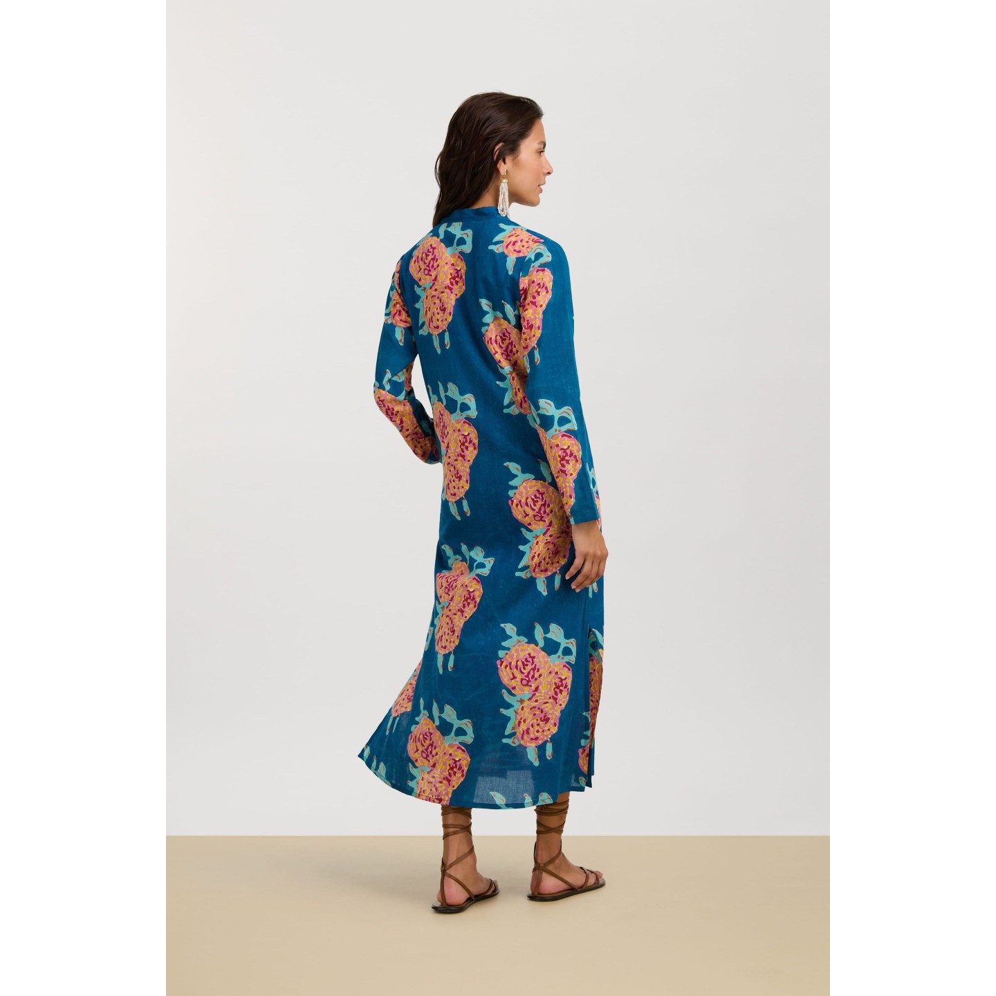 Kurta Lunga Aperta Leopard Flower Dark Teal