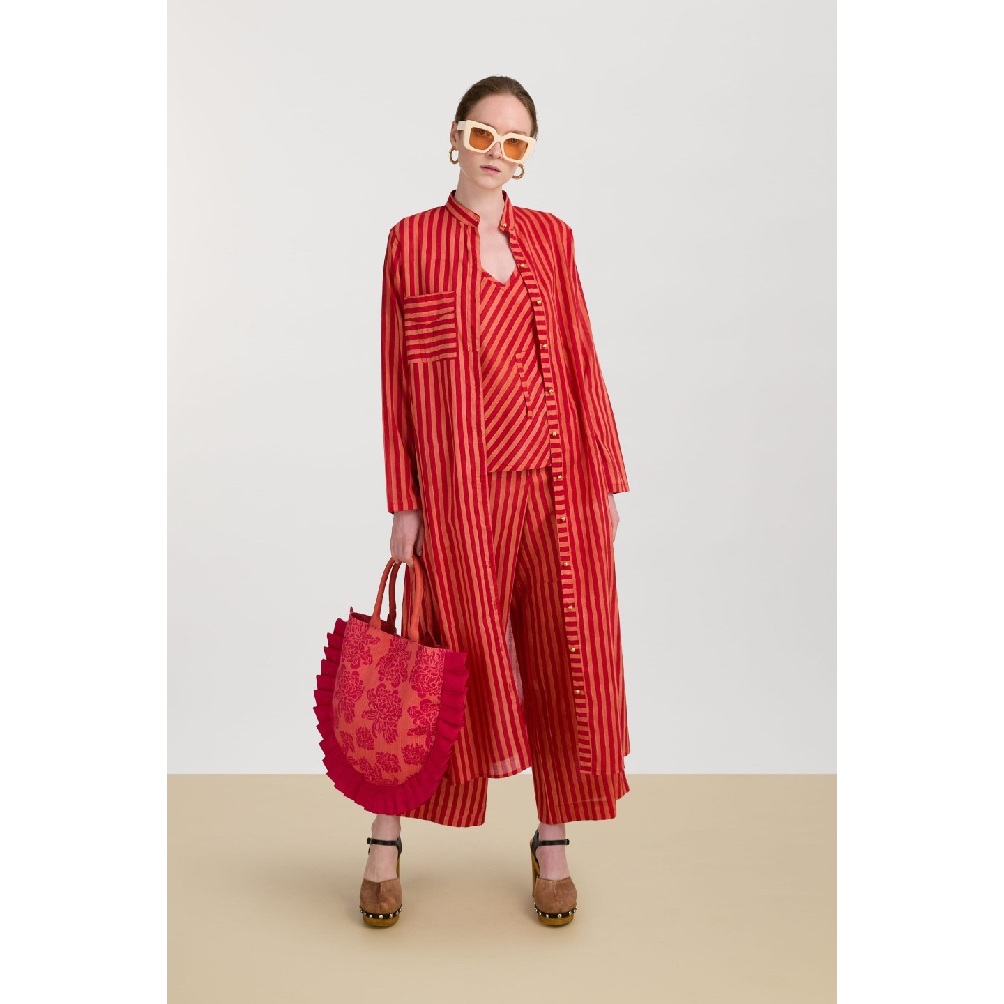 Kurta Lunga Aperta Mini Stripes Rossa