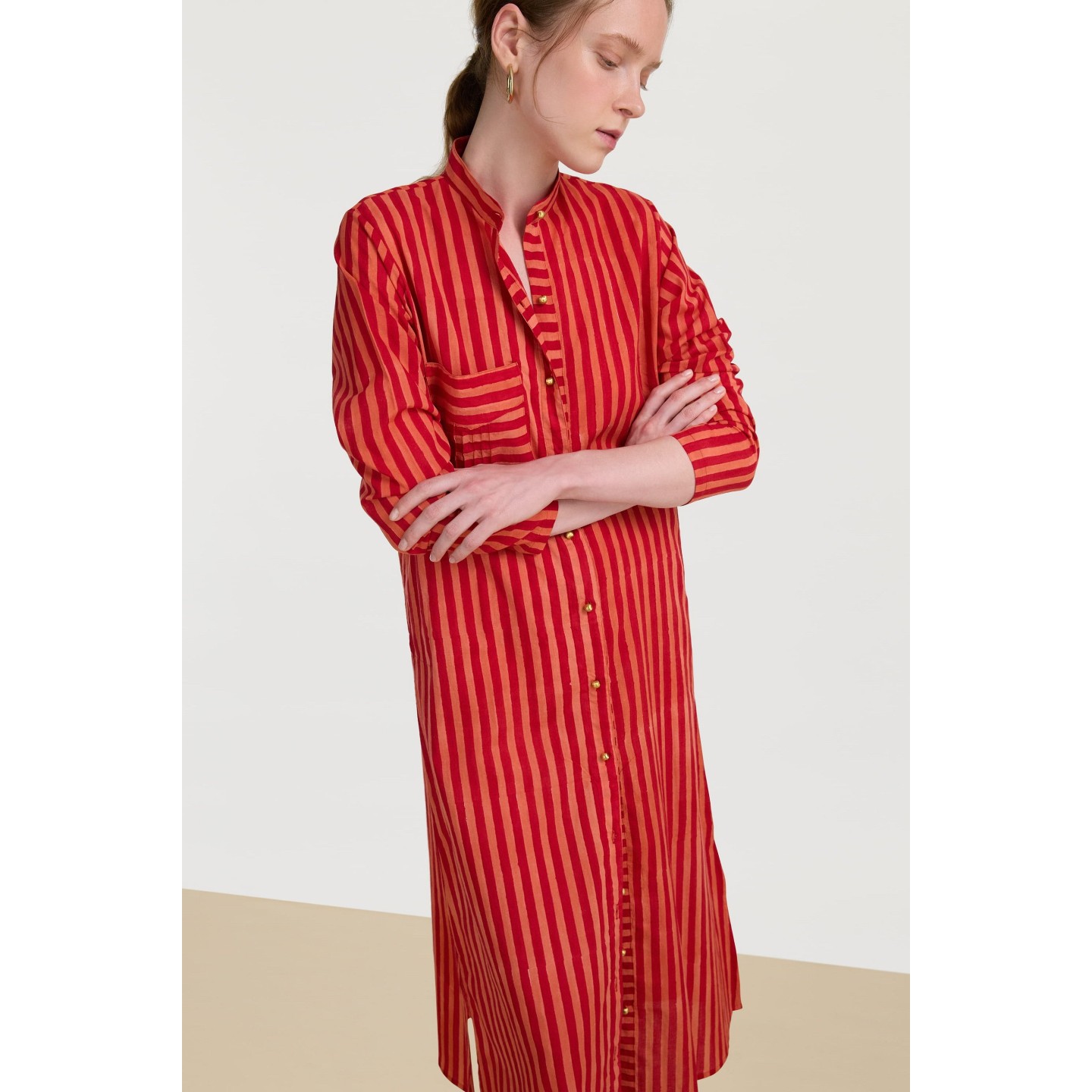 Kurta Lunga Aperta Mini Stripes Rossa