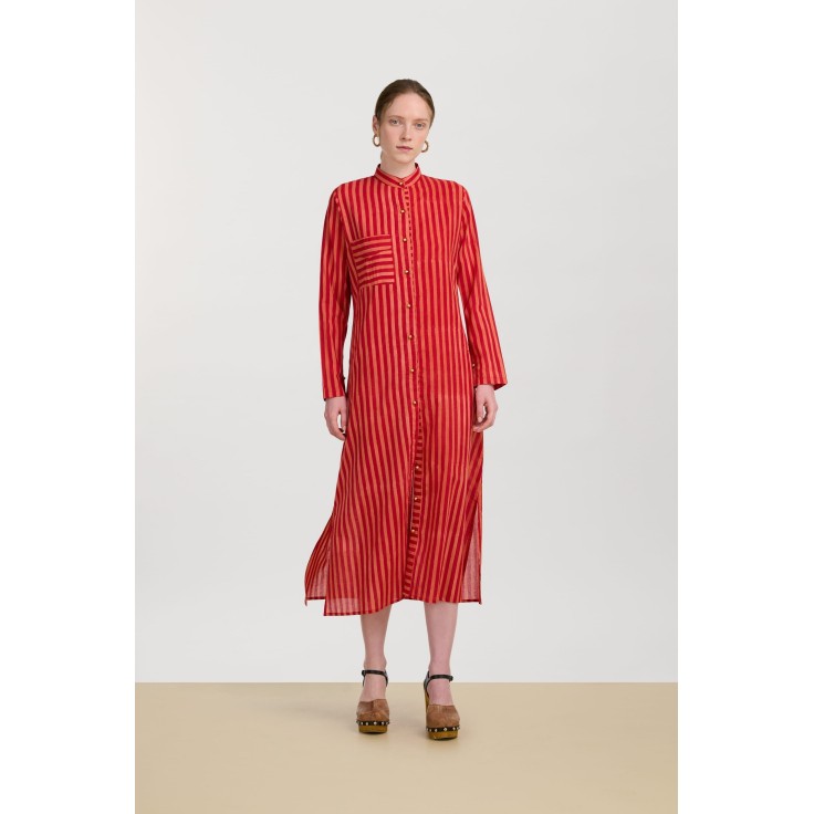 Kurta Lunga Aperta Mini Stripes Rossa