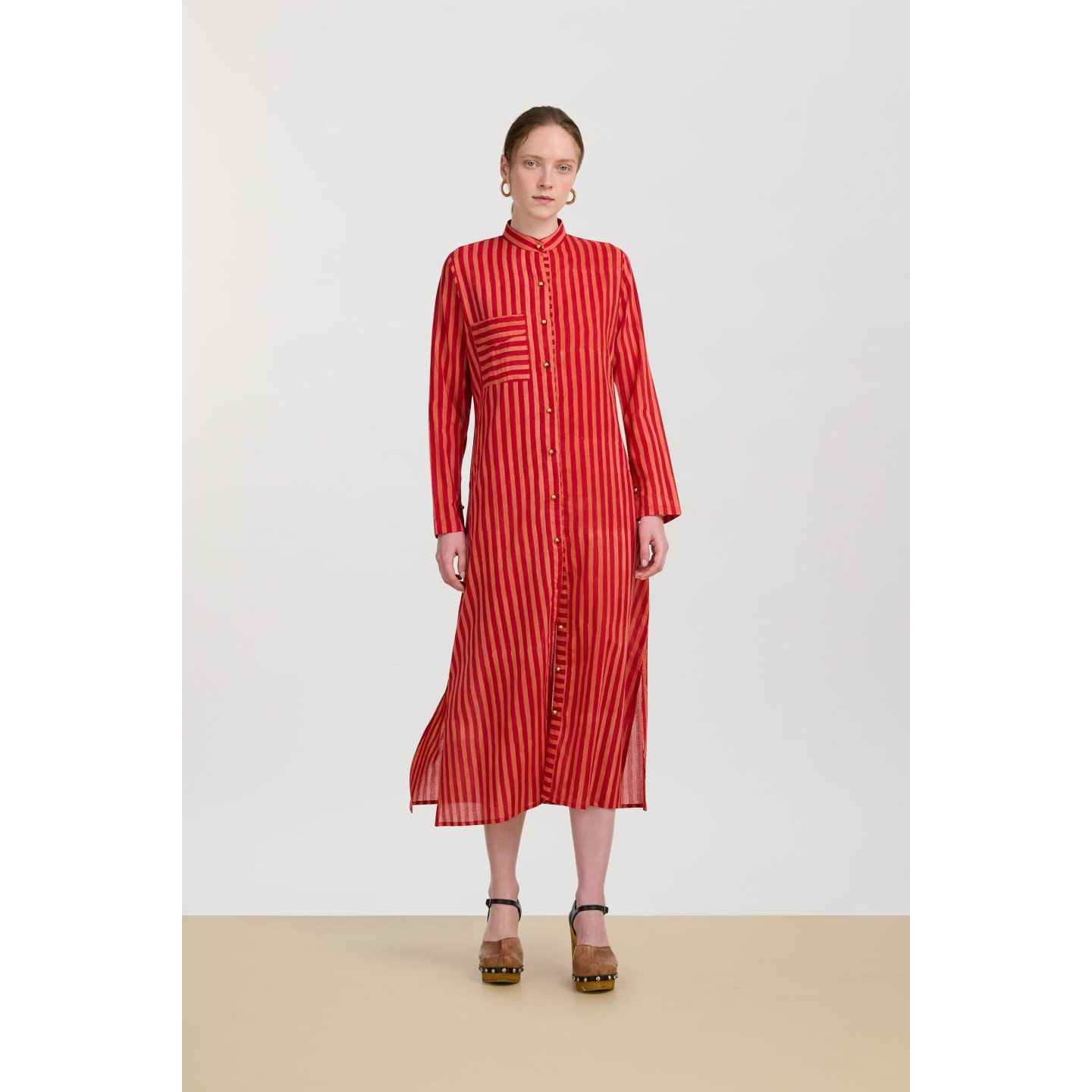 Kurta Lunga Aperta Mini Stripes Rossa