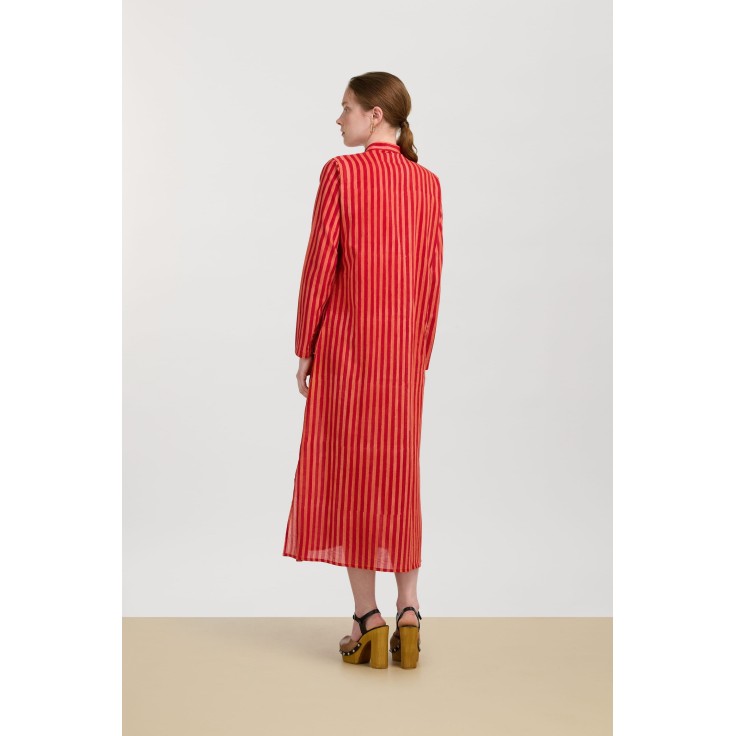 Long Open Kurta  Mini Stripes Red