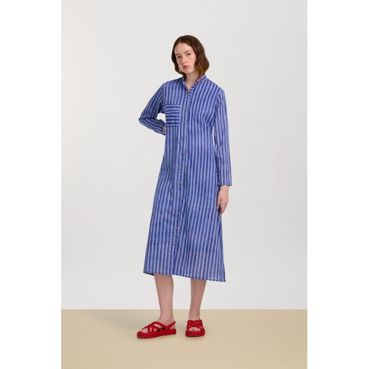 Long Open Kurta Mini Stripes Plumbago