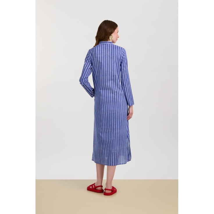 Long Open Kurta Mini Stripes Plumbago