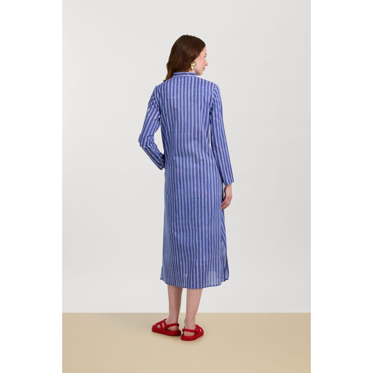 Long Open Kurta Mini Stripes Plumbago