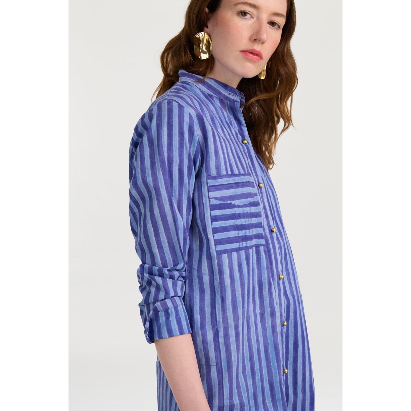 Long Open Kurta Mini Stripes Plumbago