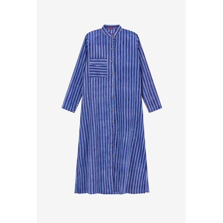 Long Open Kurta Mini Stripes Plumbago