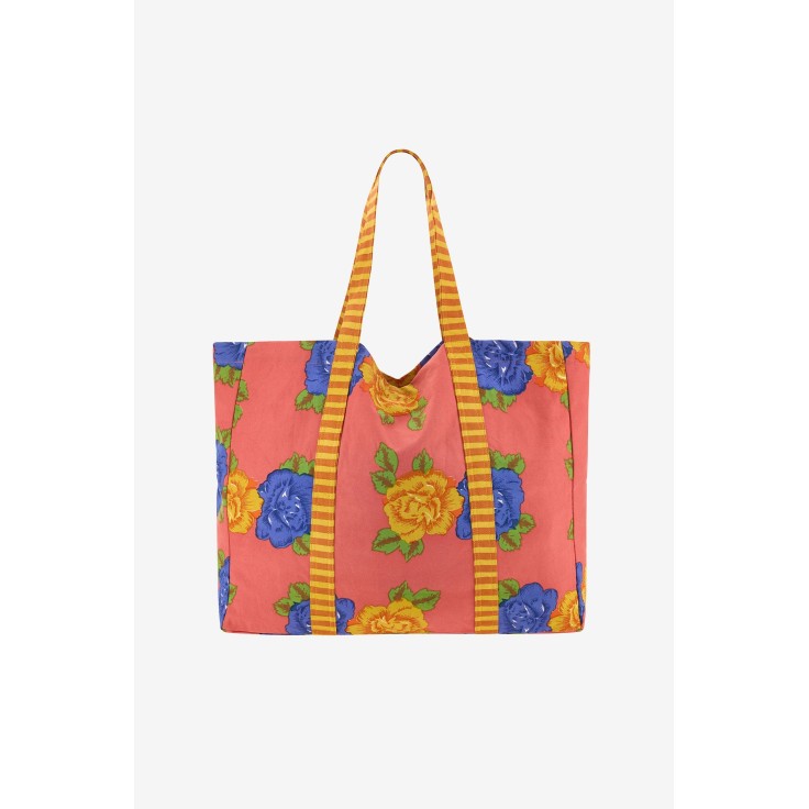Shopping bag big flower old pink