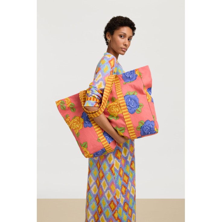 Borsa shopping big flower old pink