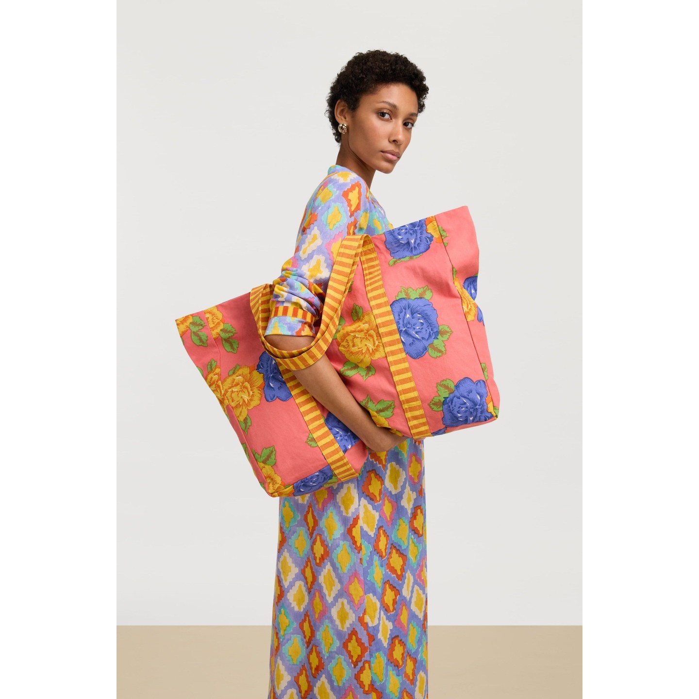 Shopping bag big flower old pink