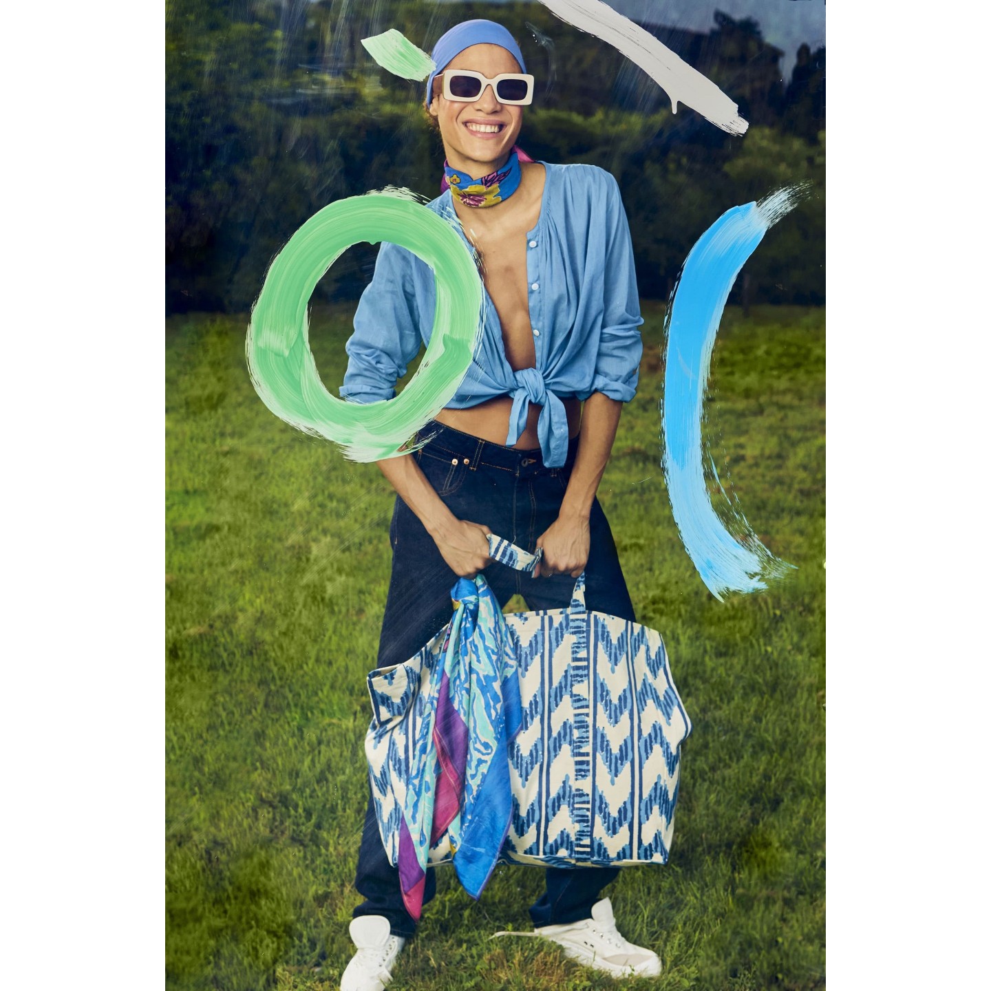 Shopping bag ikat arrow blue