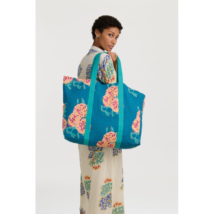 Shopping bag leopard flower teal