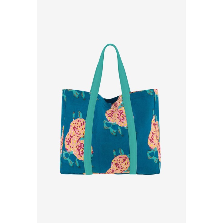 borsa shopping leopard flower teal